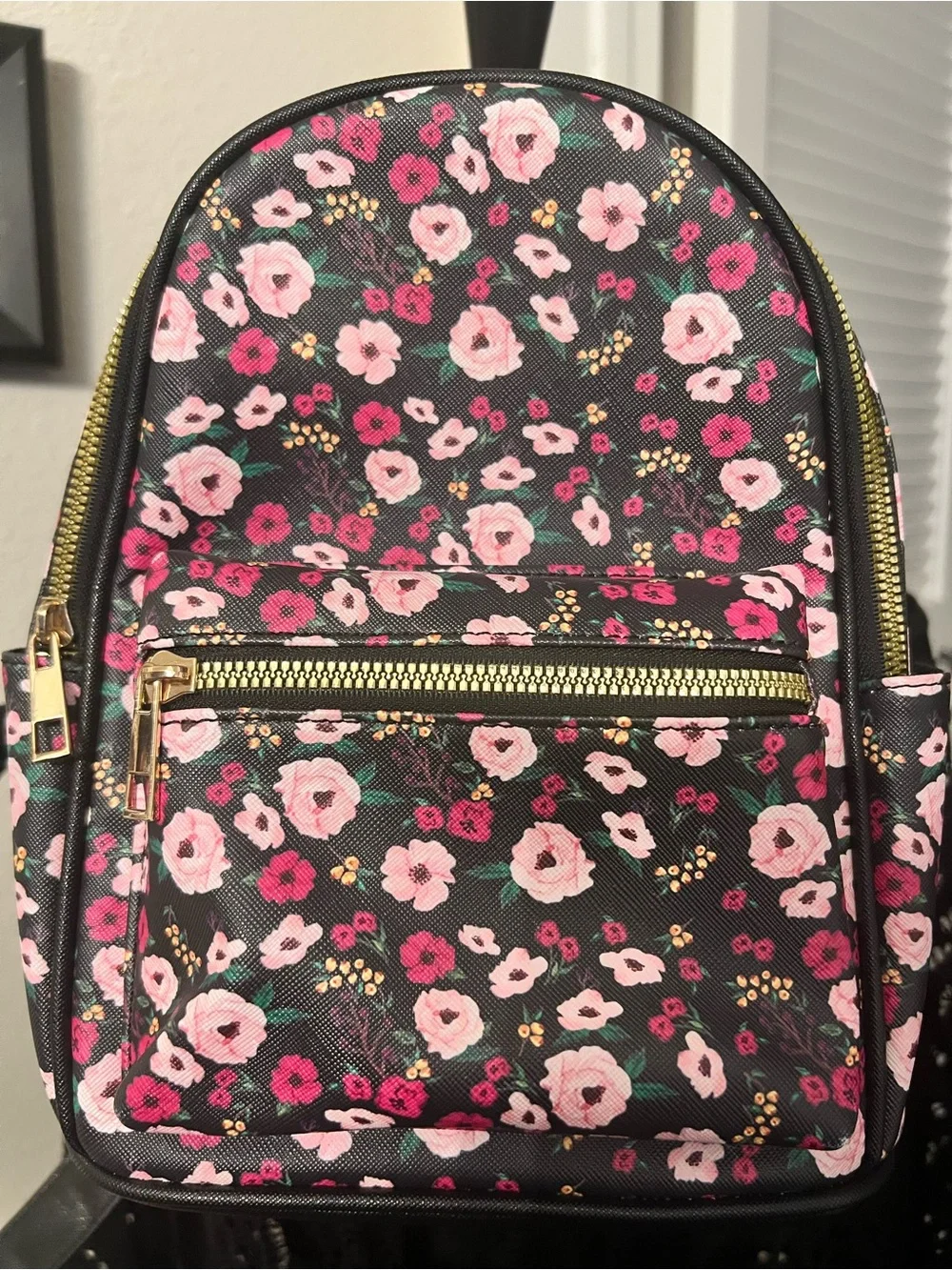 Mini Floral Backpack in Pink and Black - Compact Women's Backpack
